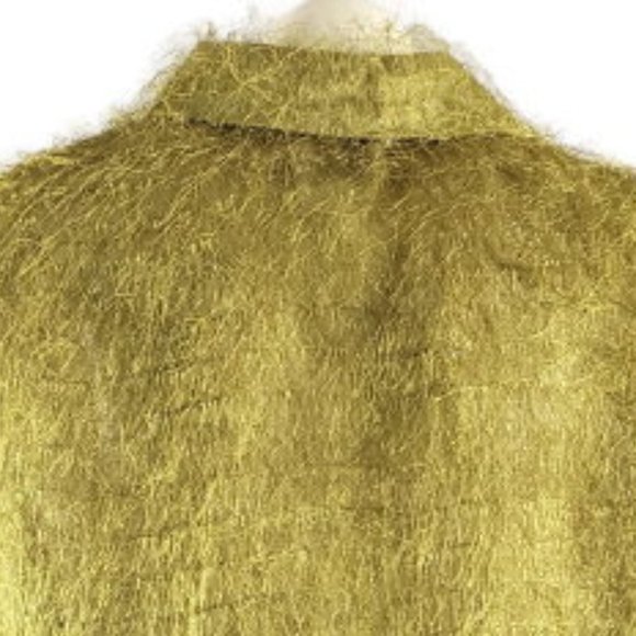 Cactus Flower shiny green fuzzy button down blouse - Picture 7 of 8